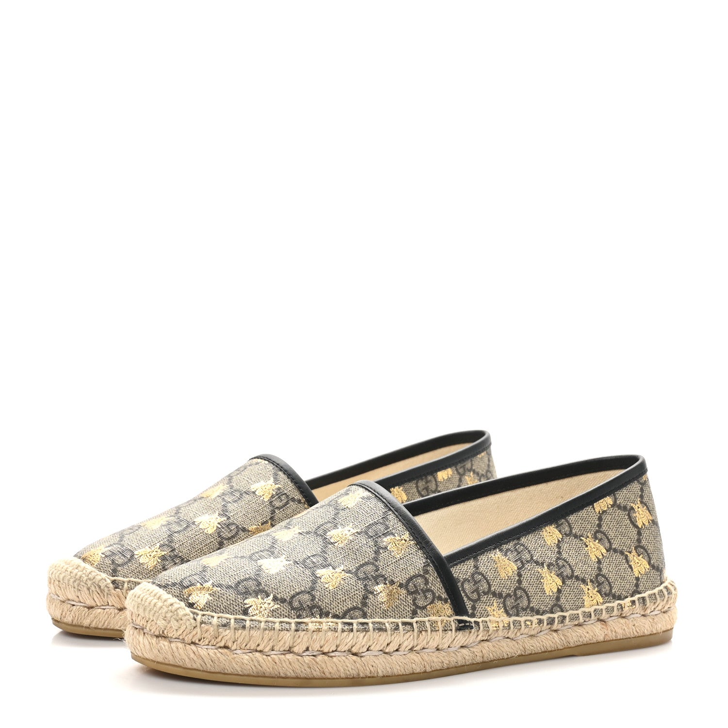 Gucci GG Supreme Monogram Bees Espadrille Flats 39 Beige Ebony Oro Black 4 of 8