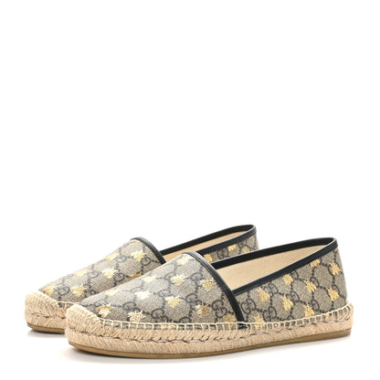 Gucci GG Supreme Monogram Bees Espadrille Flats 39 Beige Ebony Oro Black 4 of 8