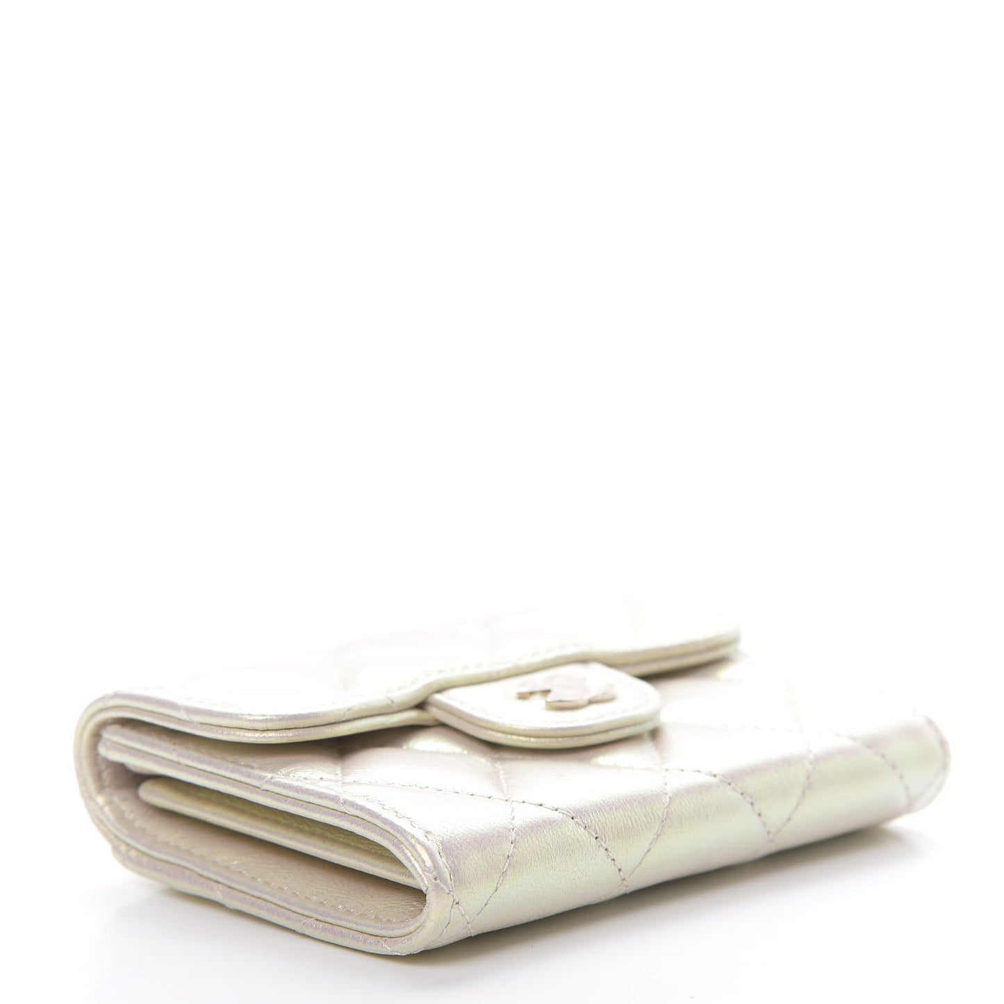 Iridescent Lambskin Quilted Flap Card Holder Ivory