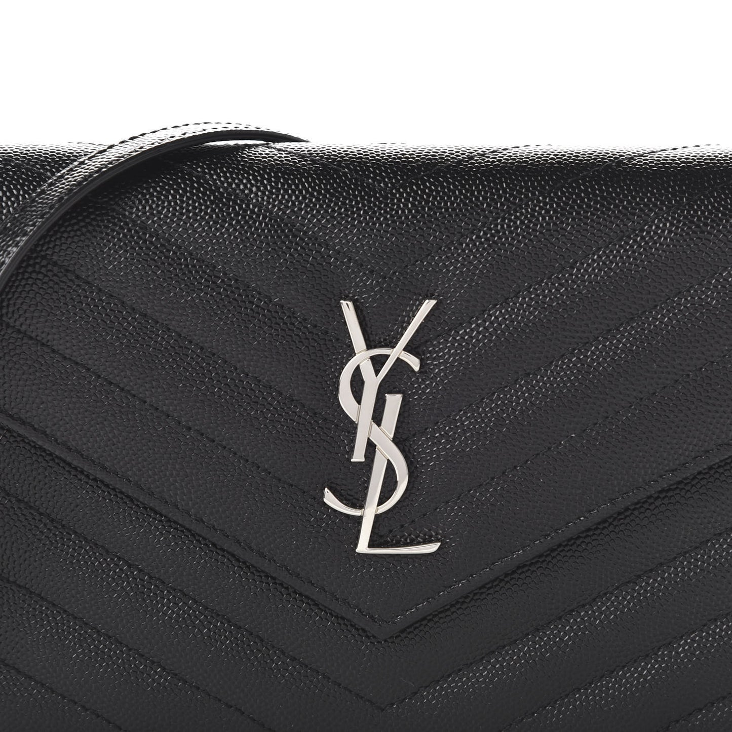Grain De Poudre Matelasse Chevron Monogram Envelope Chain Wallet Black