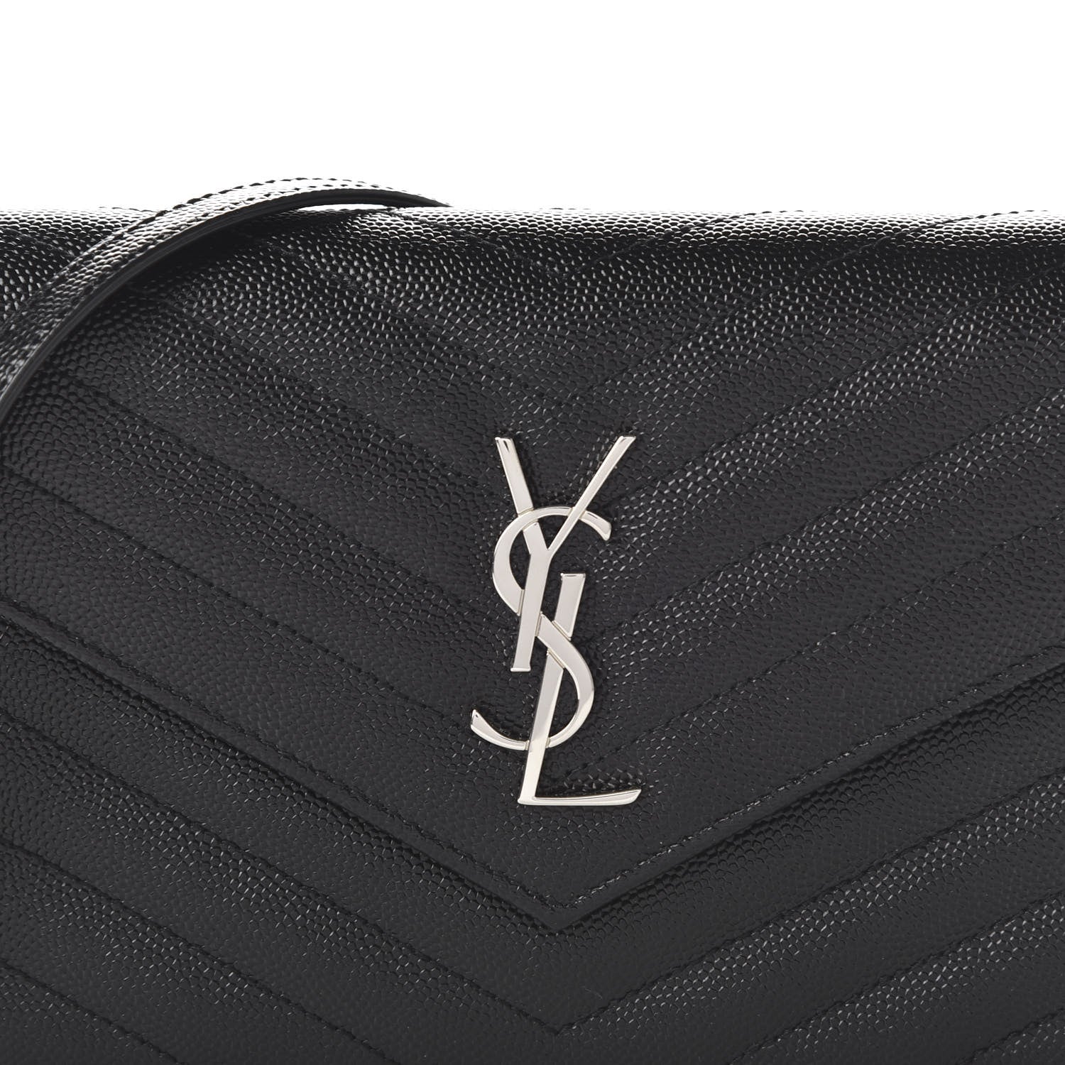 Saint Laurent Grain De Poudre Matelasse Chevron Monogram Envelope Chain Wallet Black 9 of 10