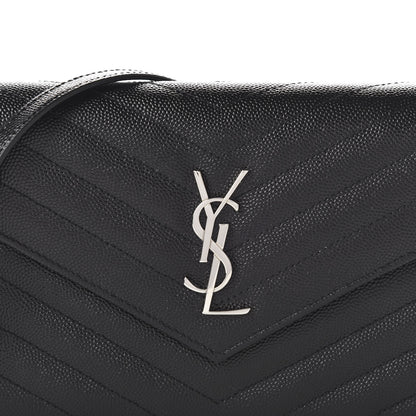 Saint Laurent Grain De Poudre Matelasse Chevron Monogram Envelope Chain Wallet Black 9 of 10
