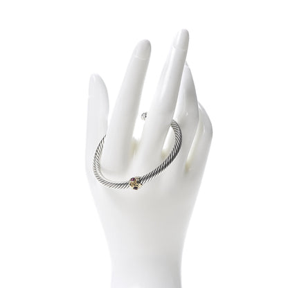 David Yurman Sterling Silver 14K Yellow Gold Rhodolite Garnet Pink Tourmaline 5mm Cable Renaissance Station Bracelet 2 of 4