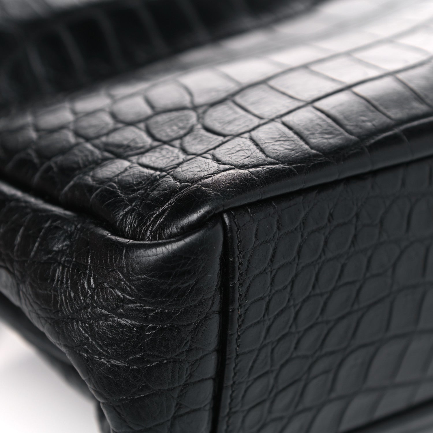 Saint Laurent Calfskin Crocodile Embossed Monogram Large College Satchel Black 7 of 10
