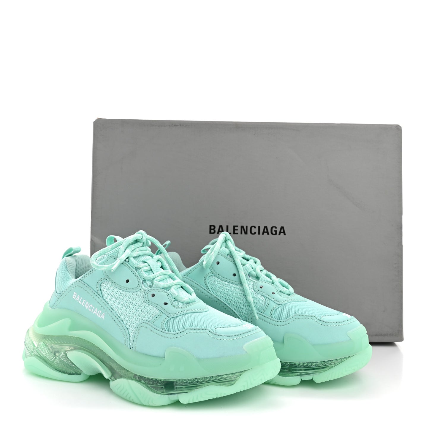 Fabric Mesh Clear Sole Womens Triple S Sneakers 38 Mint