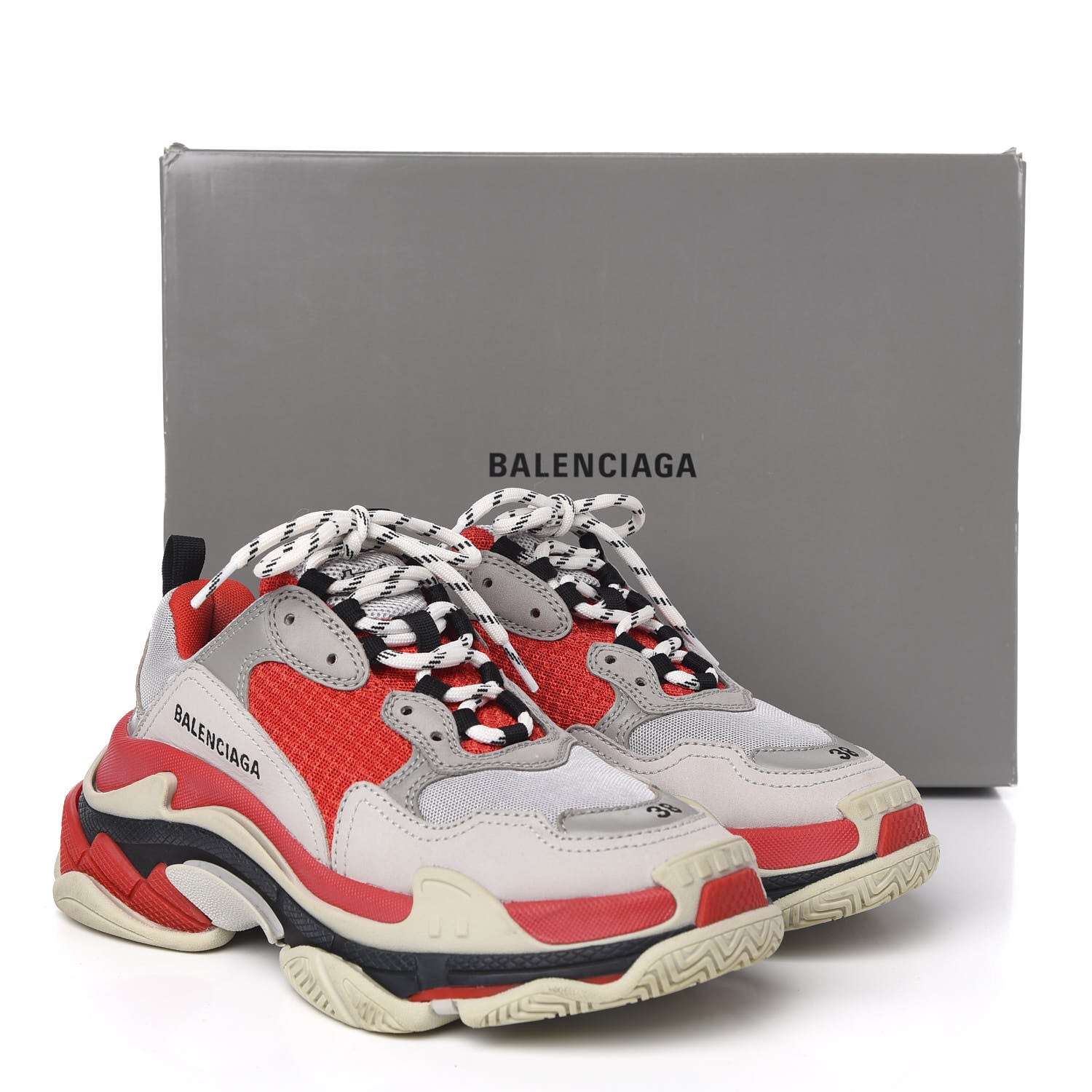 Balenciaga Fabric Mesh Womens Triple S Sneakers 38 Red Grey White 9 of 9