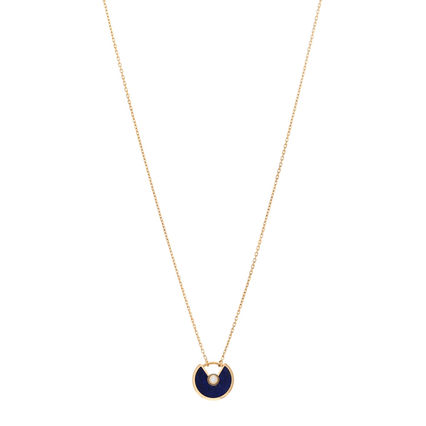 18K Yellow Gold Diamond Lapis Lazuli XS Amulette de Cartier Pendant Necklace