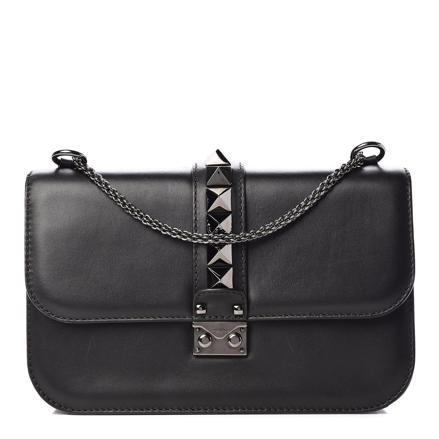 Vitello Medium Glam Lock Rockstud Flap Black