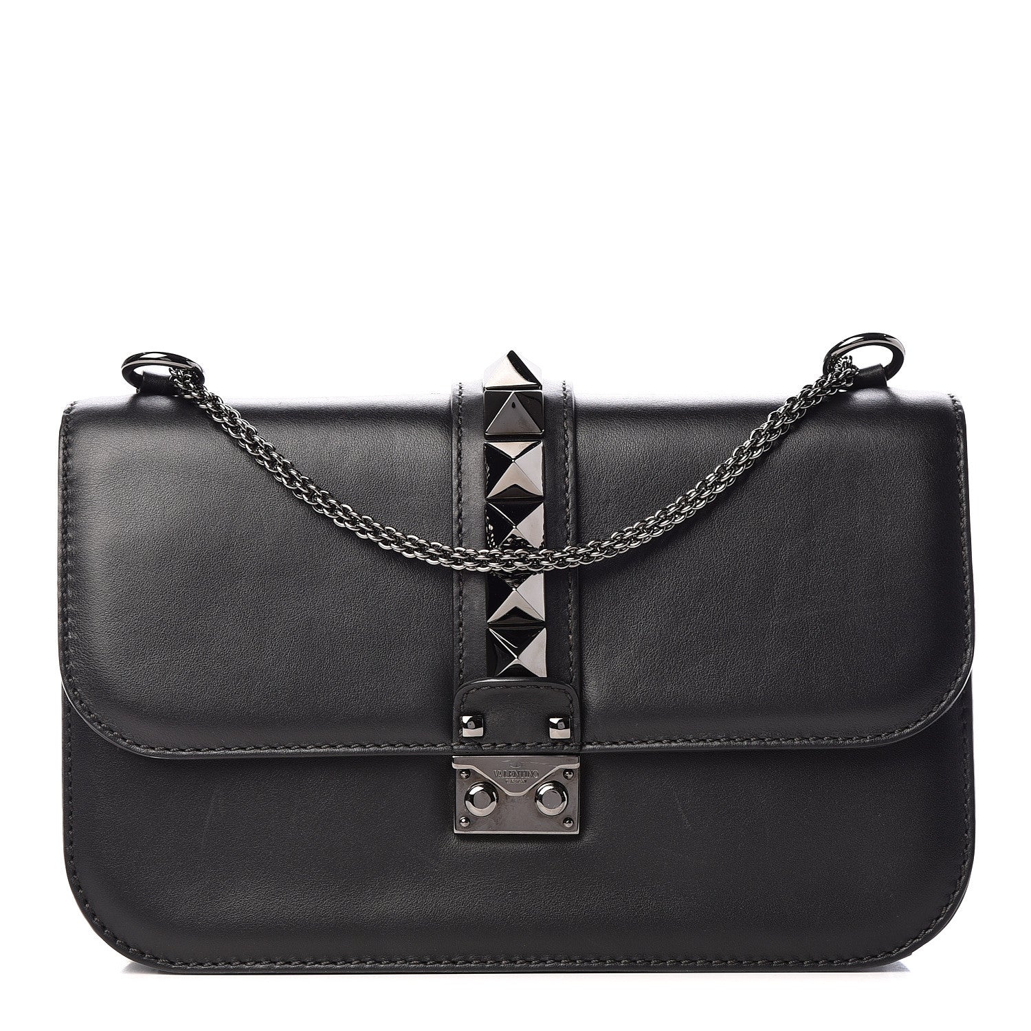 Valentino Garavani Vitello Medium Glam Lock Rockstud Flap Black 1 of 9