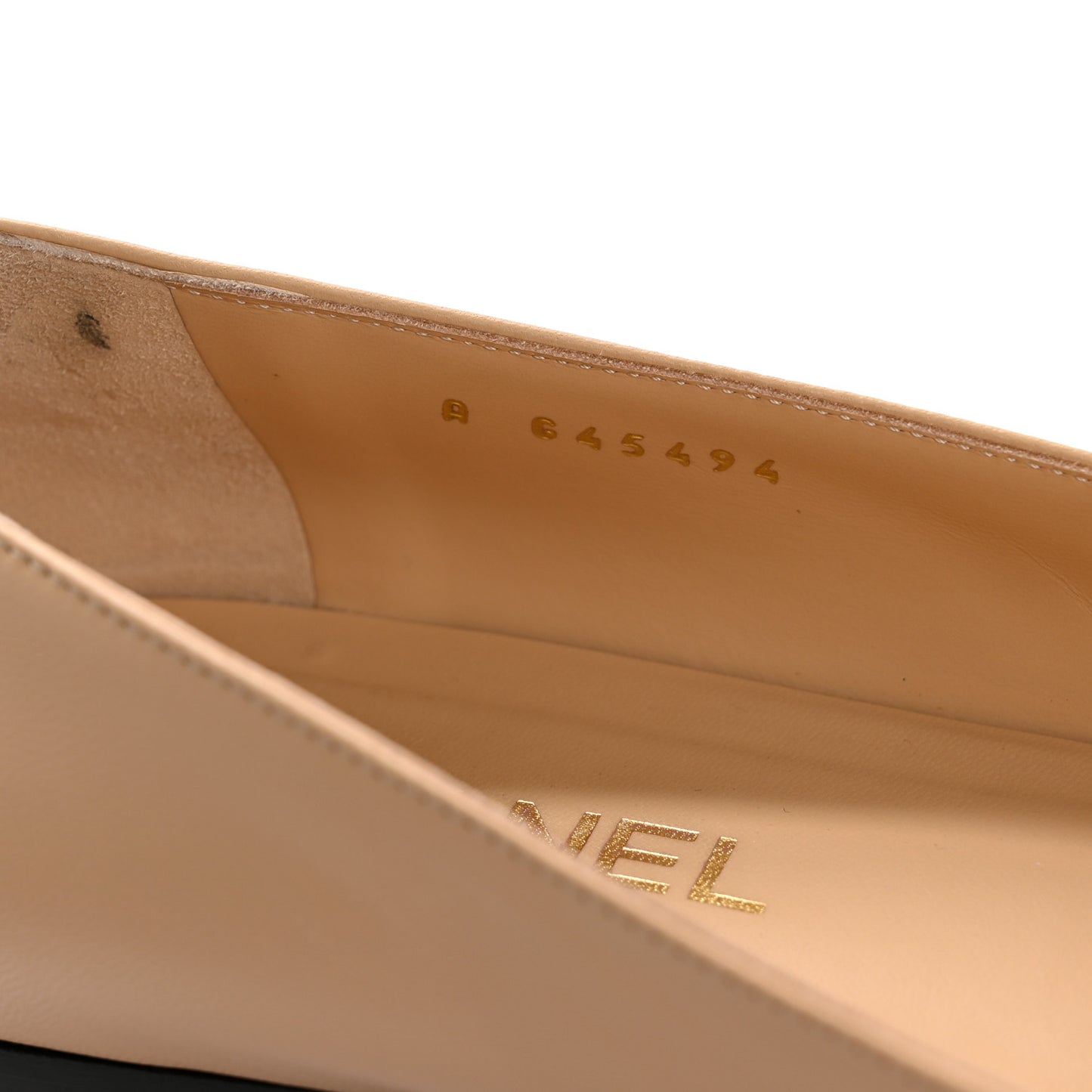 Lambskin Patent Cap Toe Camellia Ballerina Flats 39 Beige Black