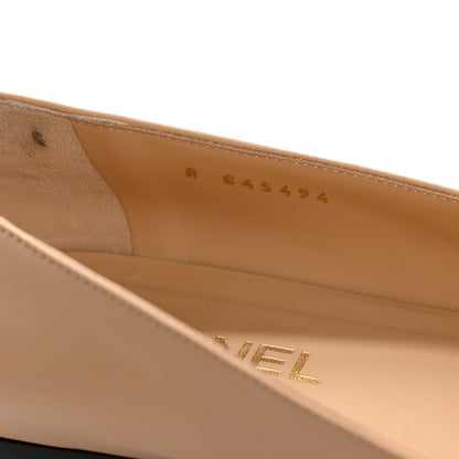 Chanel Lambskin Patent Cap Toe Camellia Ballerina Flats 39 Beige Black 9 of 9
