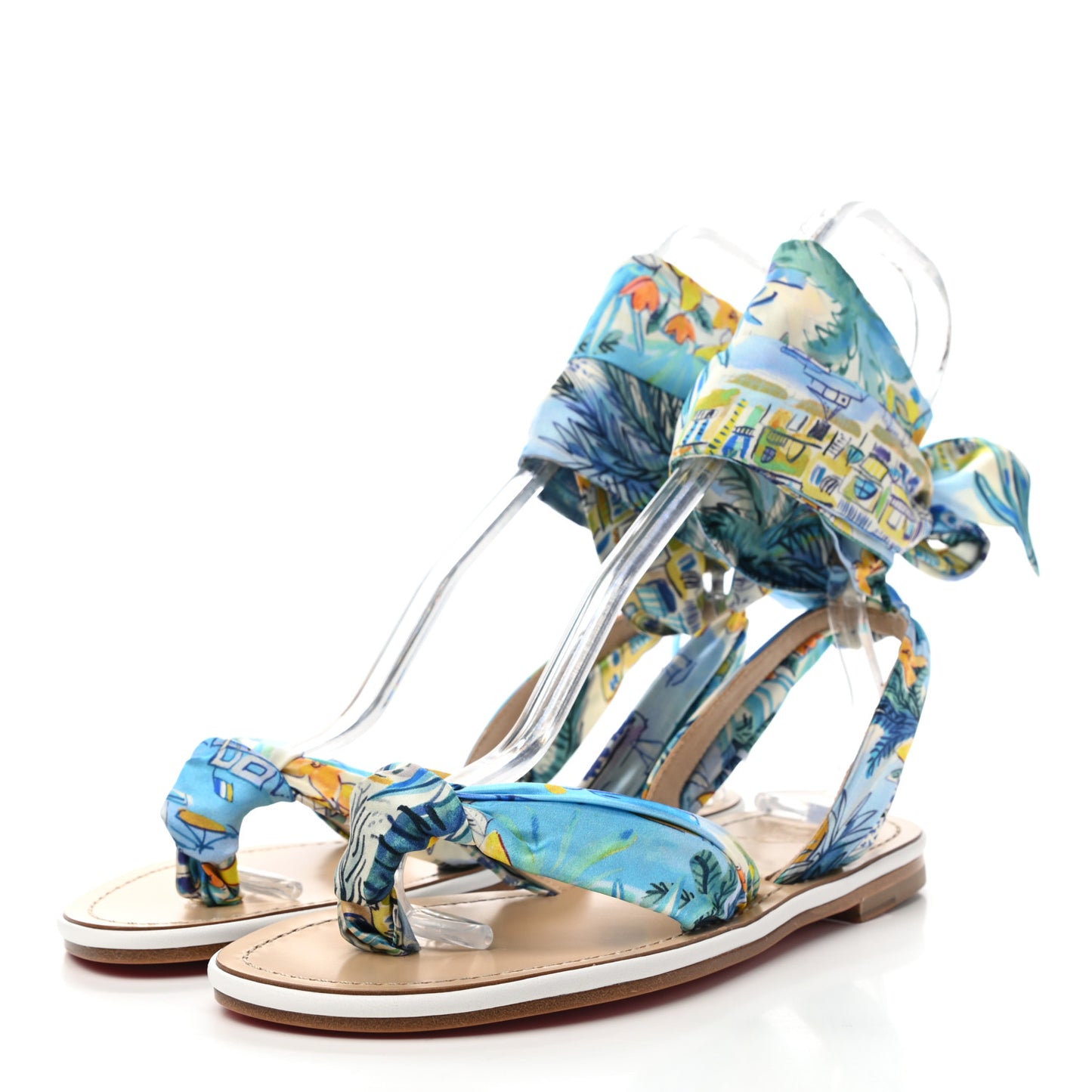 Nappa Crepe Satin Spetsos Flat Sandals 37 Bianco Multicolor