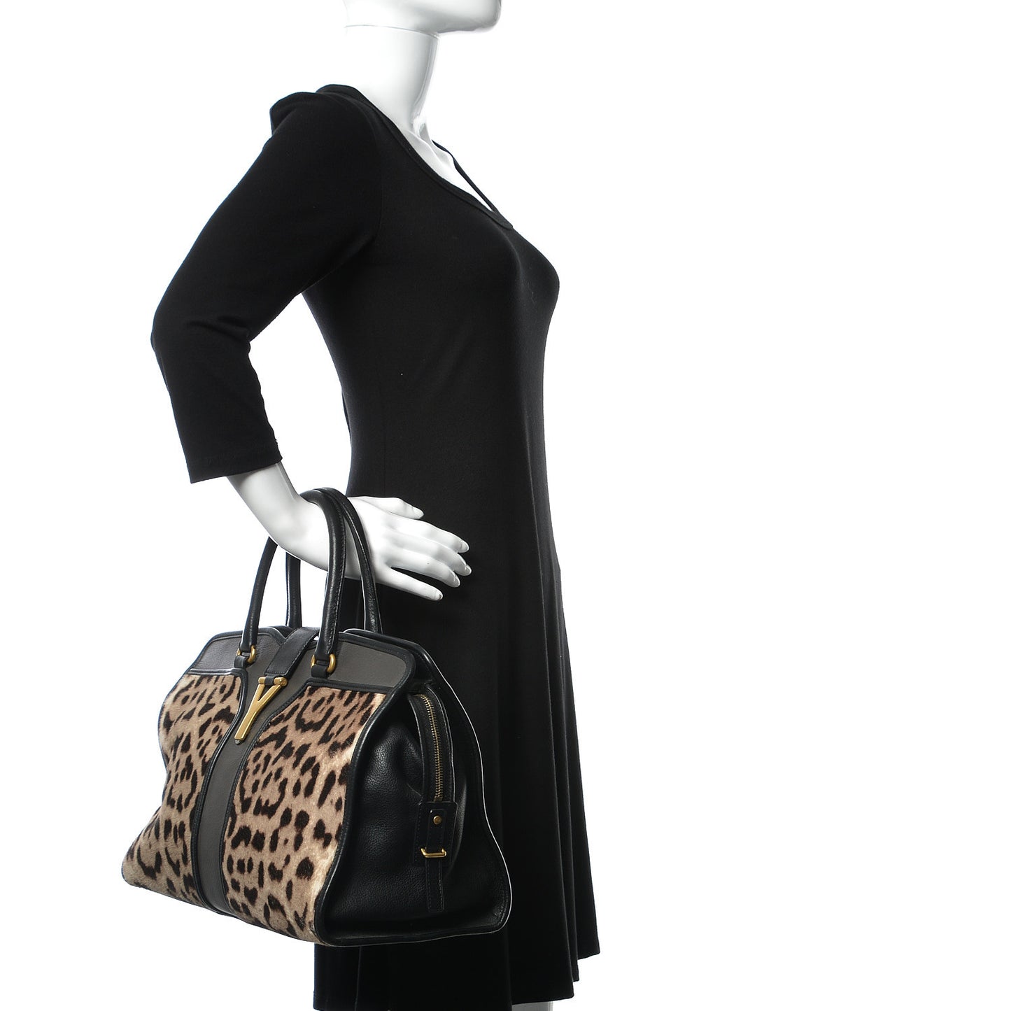 Pony Hair Calfskin Leopard Print Medium Cabas Chyc Black