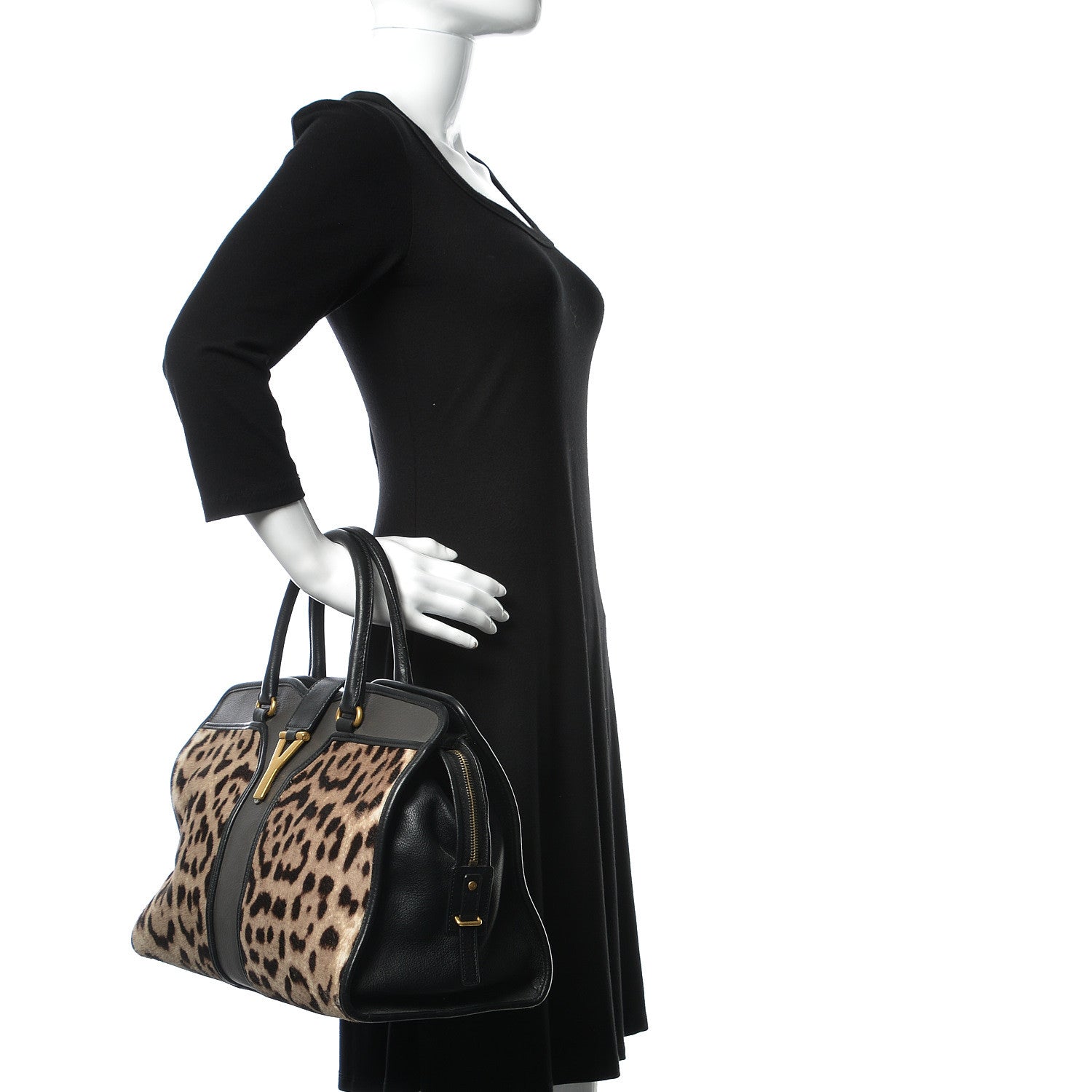 Saint Laurent Pony Hair Calfskin Leopard Print Medium Cabas Chyc Black 2 of 10