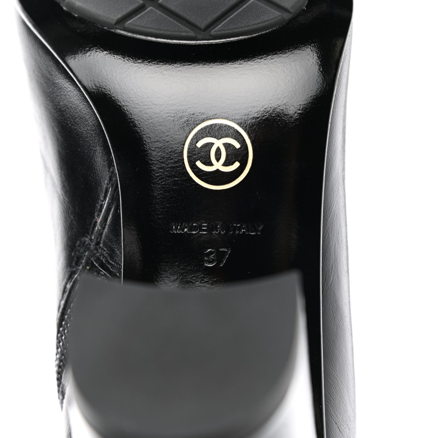 Crumpled Calfskin Cap Toe Chain Short Boots 37 Black