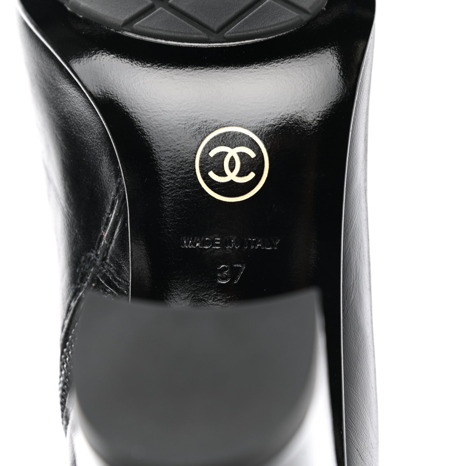 Chanel Crumpled Calfskin Cap Toe Chain Short Boots 37 Black 6 of 8