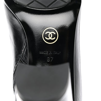 Chanel Crumpled Calfskin Cap Toe Chain Short Boots 37 Black 6 of 8