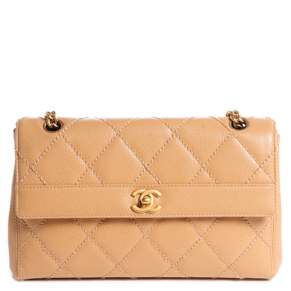 Chanel Caviar Quilted Wild Stitch Medium Single Flap Beige 1 of 8