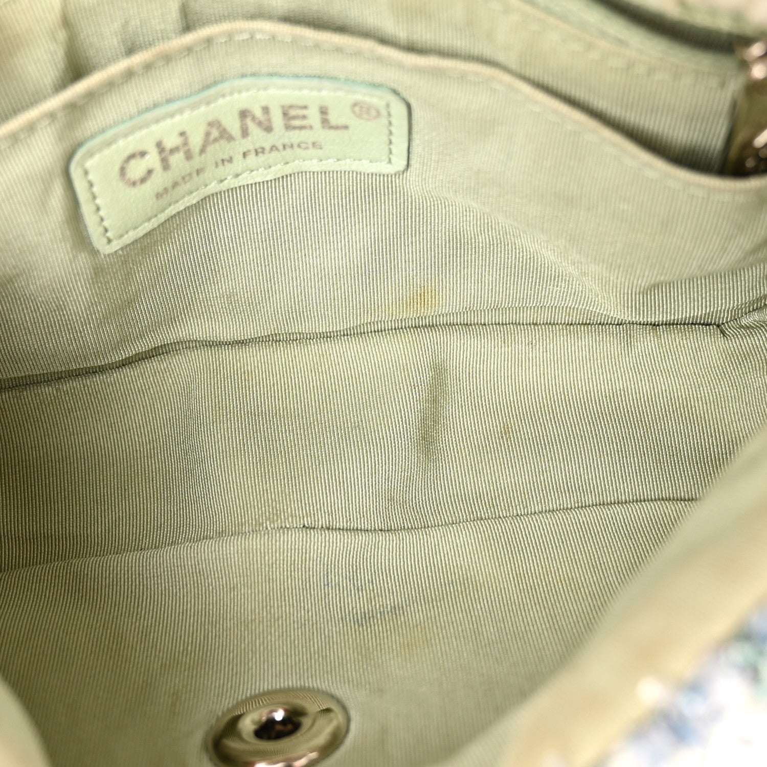 Chanel Tweed Quilted Mini Rectangular Flap Light Green Silver White 5 of 11