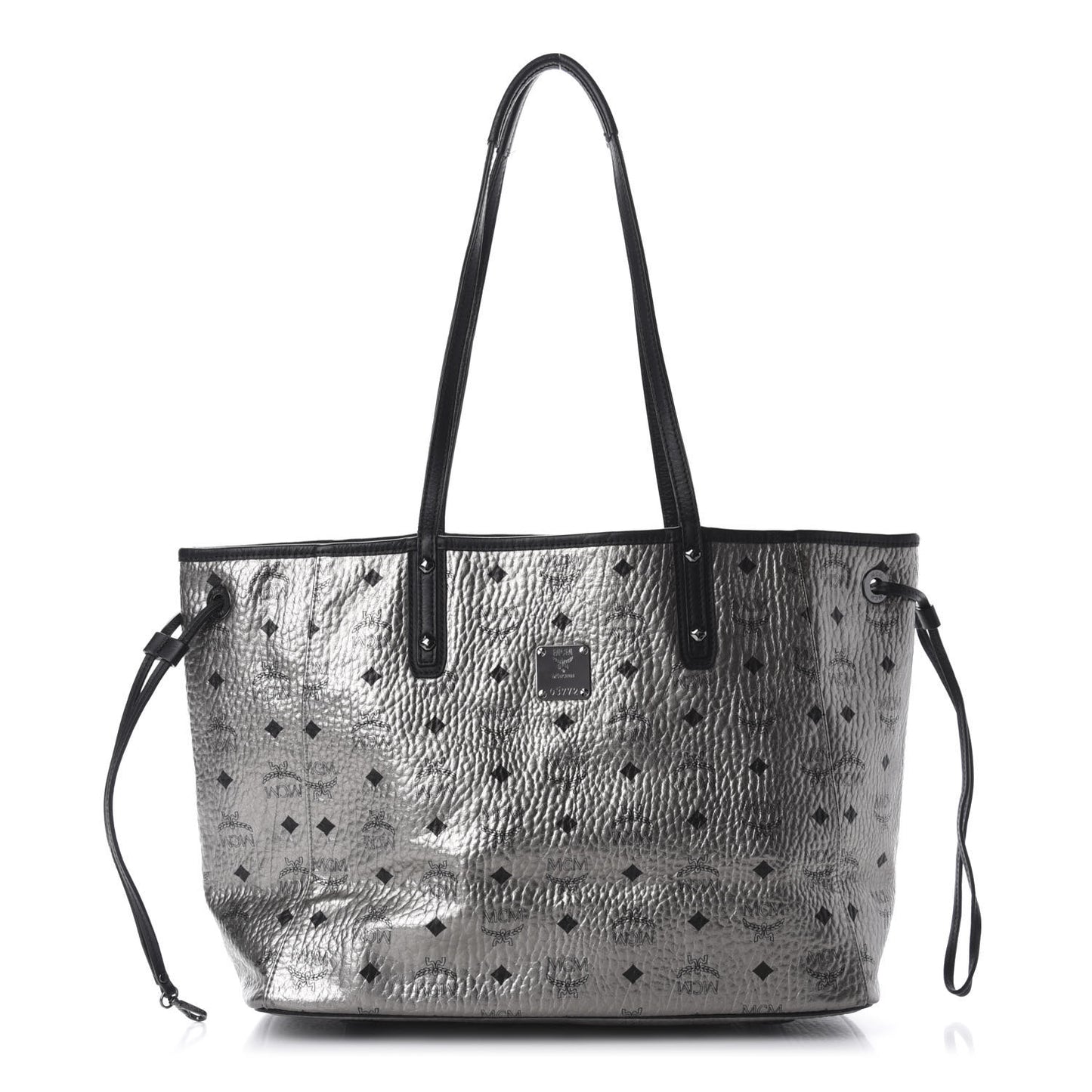 Metallic Visetos Medium Reversible Shopper Tote Silver Black