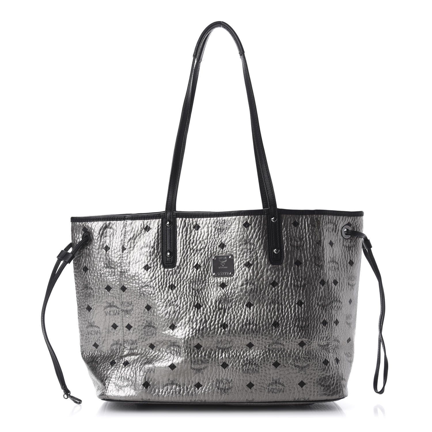 MCM Metallic Visetos Medium Reversible Shopper Tote Silver Black 1 of 16