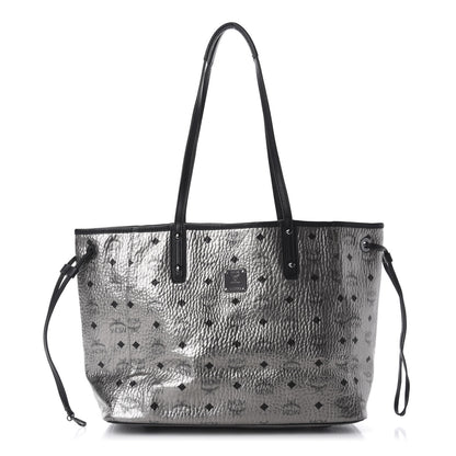 MCM Metallic Visetos Medium Reversible Shopper Tote Silver Black 1 of 16