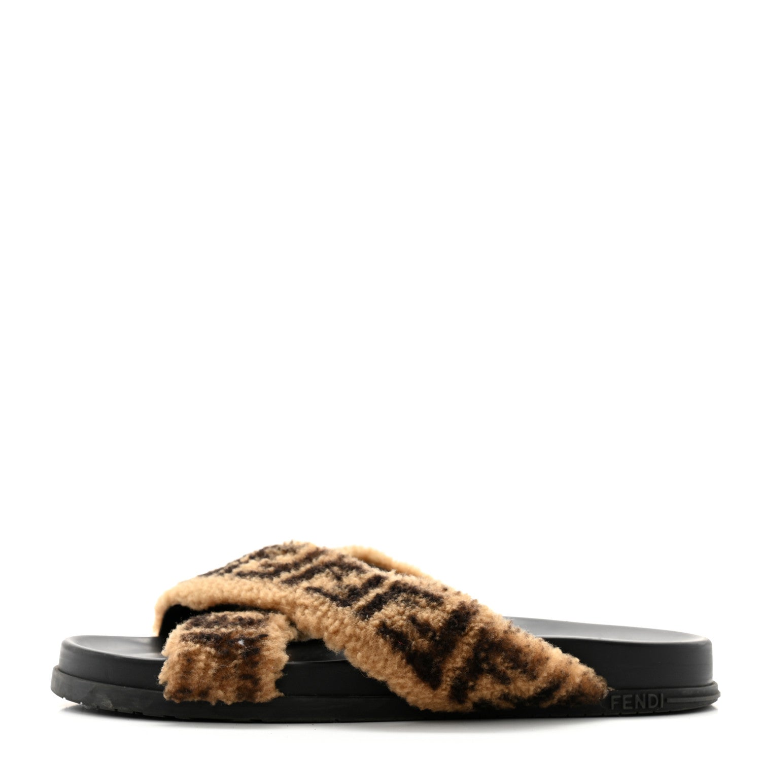 Fendi Shearling FF Sandals 40 Black Brown 1 of 8