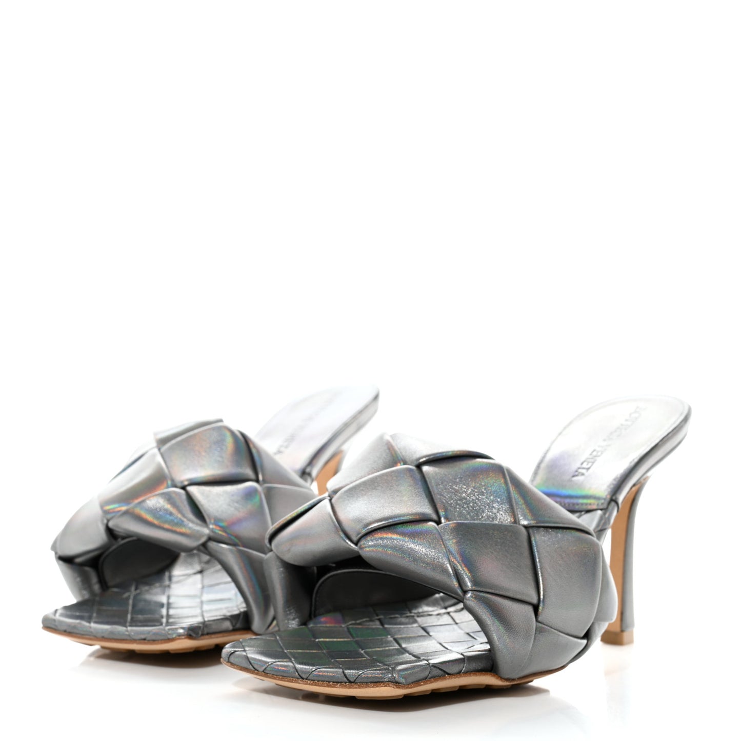 Laser Nappa Maxi Intrecciato Lido 90mm Mule Sandals 36 Oyster