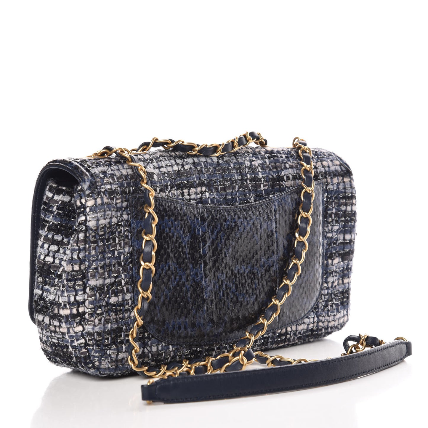Tweed Watersnake Quilted Medium CC Filigree Flap Blue Black Ecru Silver