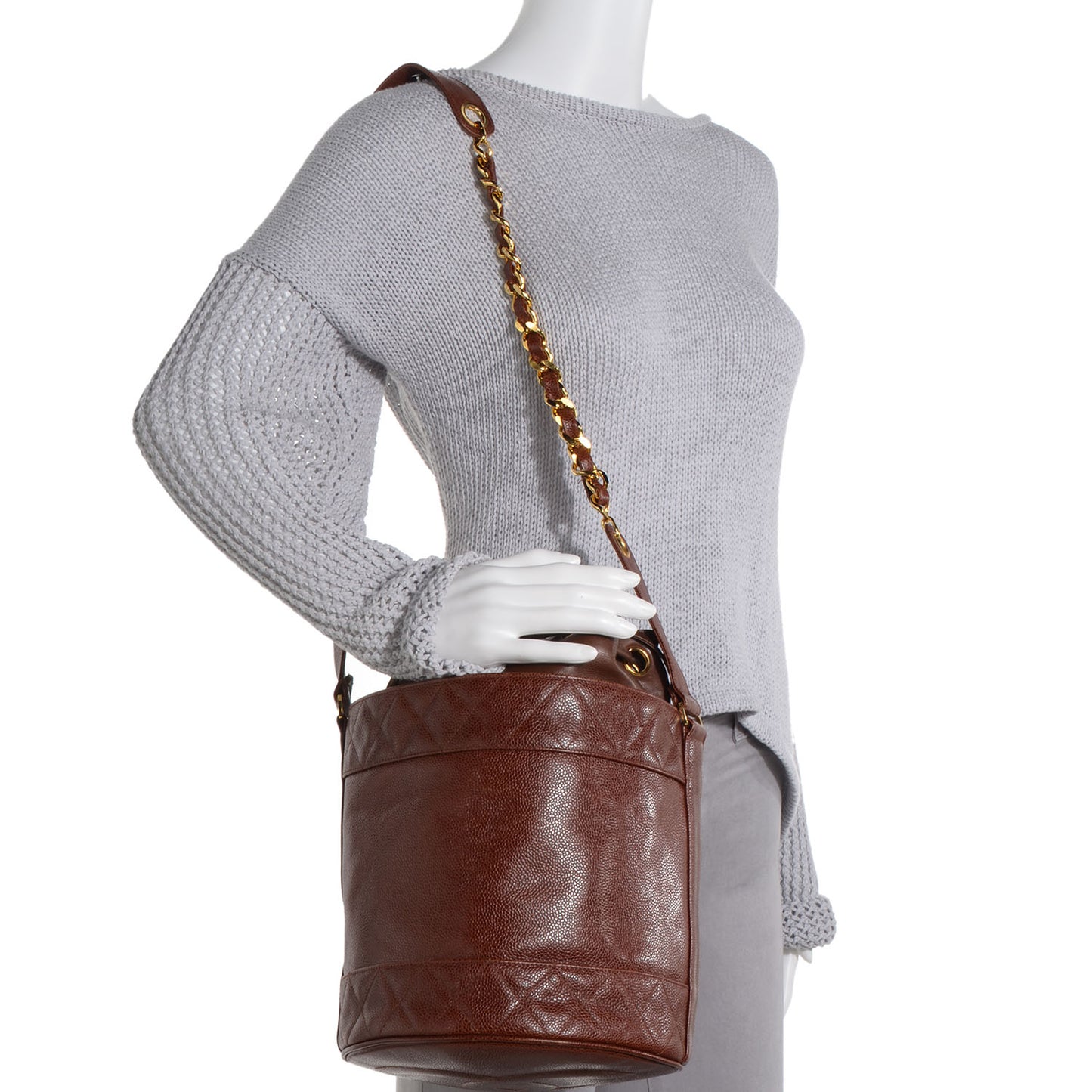 Caviar Drawstring Shoulder Bag Brown
