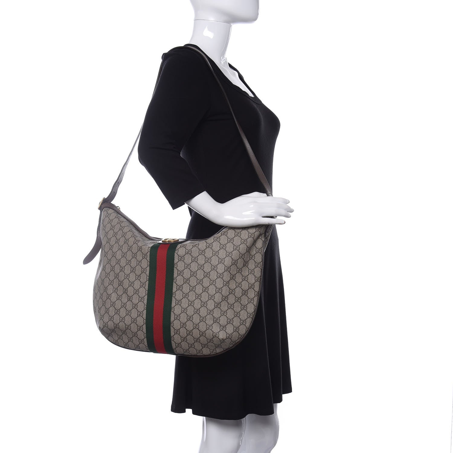 Gucci GG Supreme Monogram Web Ophidia Half Moon Hobo Brown 2 of 9