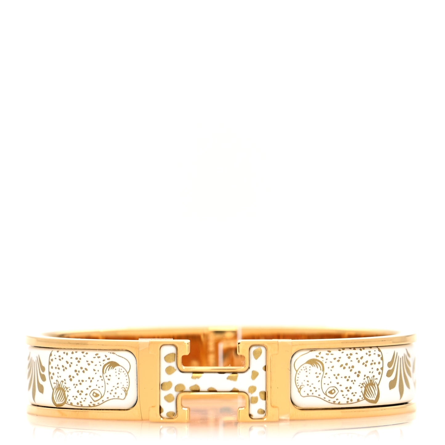 Enamel Printed Narrow Leopards Clic Clac H Bracelet PM Jaune Or White