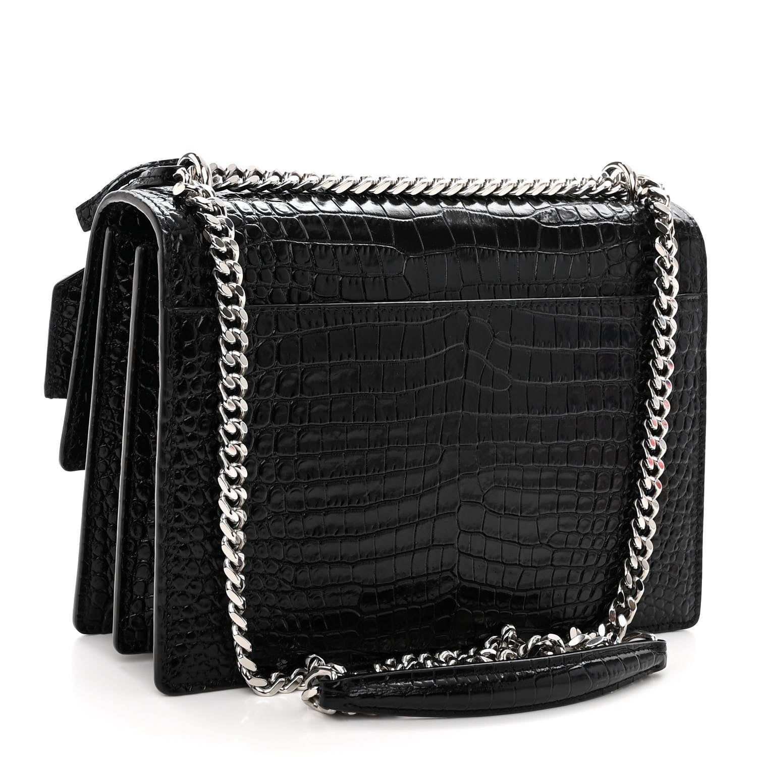 Saint Laurent Calfskin Crocodile Embossed Medium Monogram Sunset Black 3 of 9