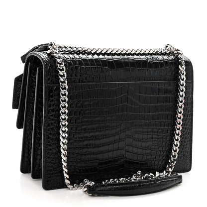 Saint Laurent Calfskin Crocodile Embossed Medium Monogram Sunset Black 3 of 9