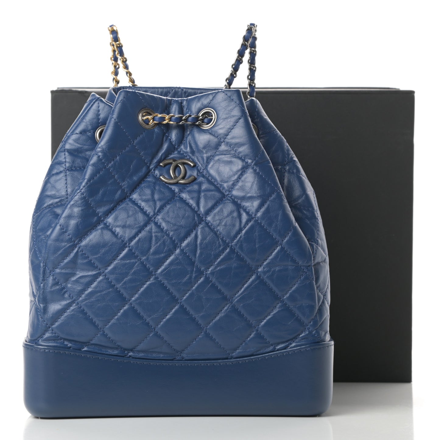 Aged Calfskin Quilted Gabrielle Backpack Blue