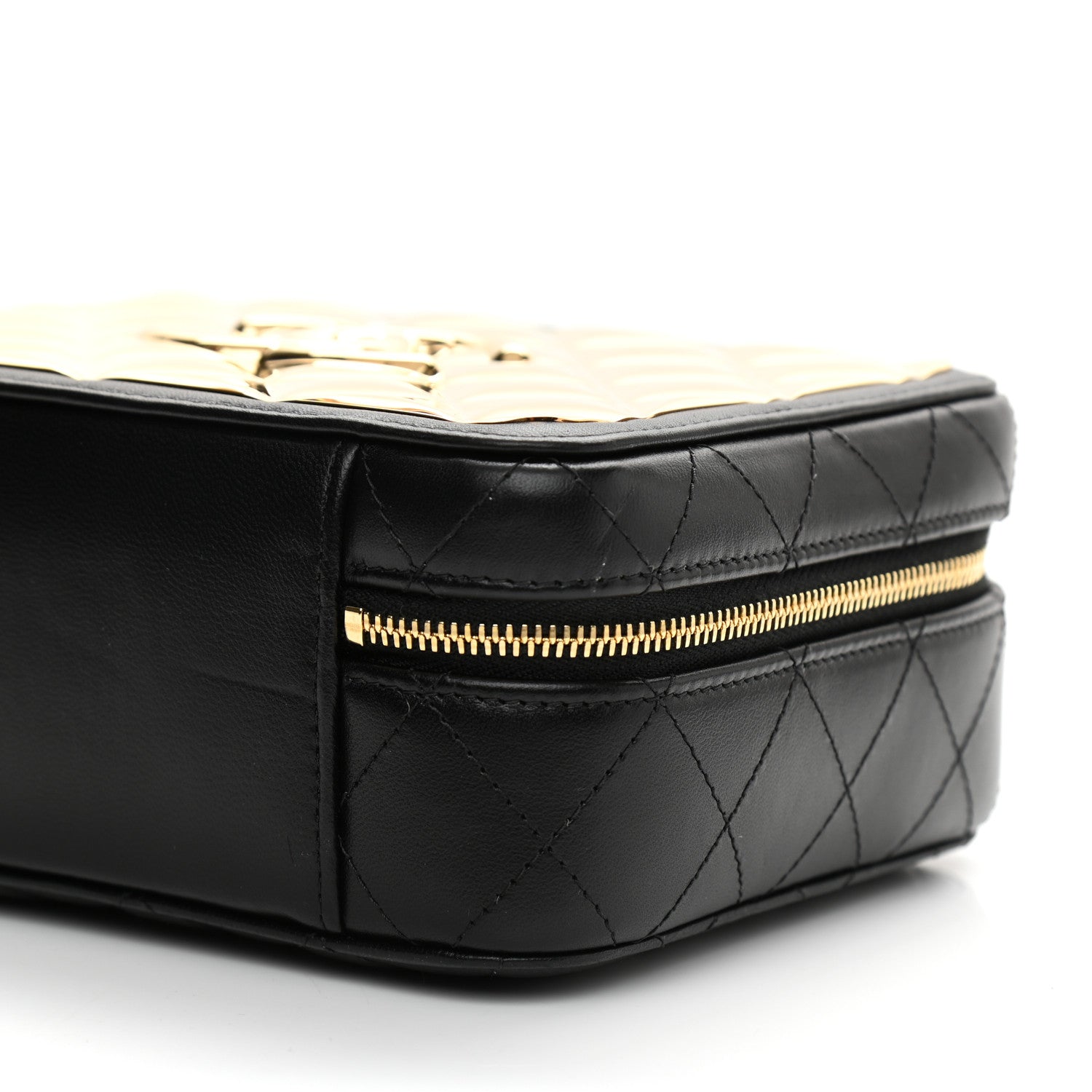 Chanel Lambskin Metal Quilted Golden Plate Vanity Case Black Golden Plate Vanity Case Black Gold 10 of 10