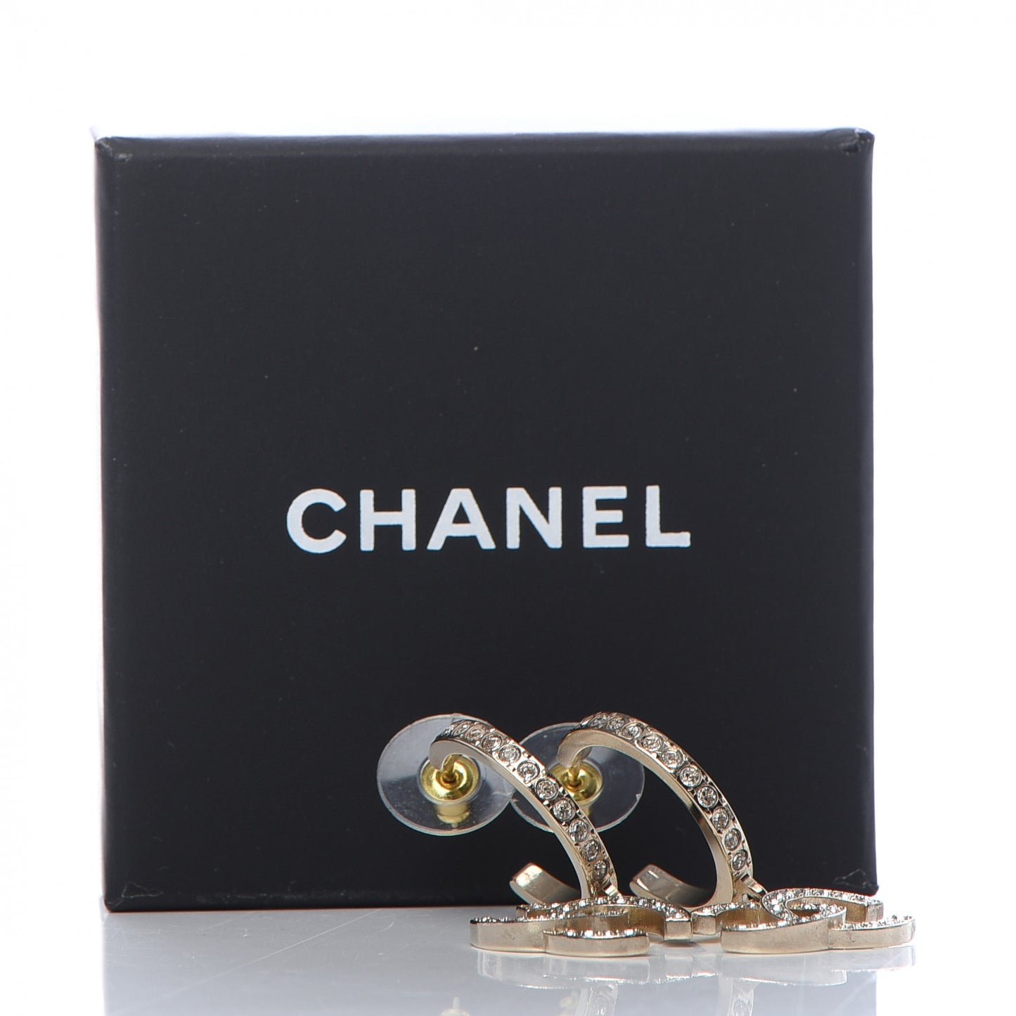 Crystal Lock Symbols CC Hoop Drop Earrings Gold