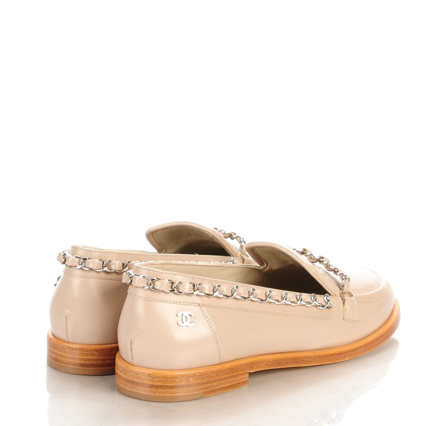 Calfskin Chain Loafers 35 Beige