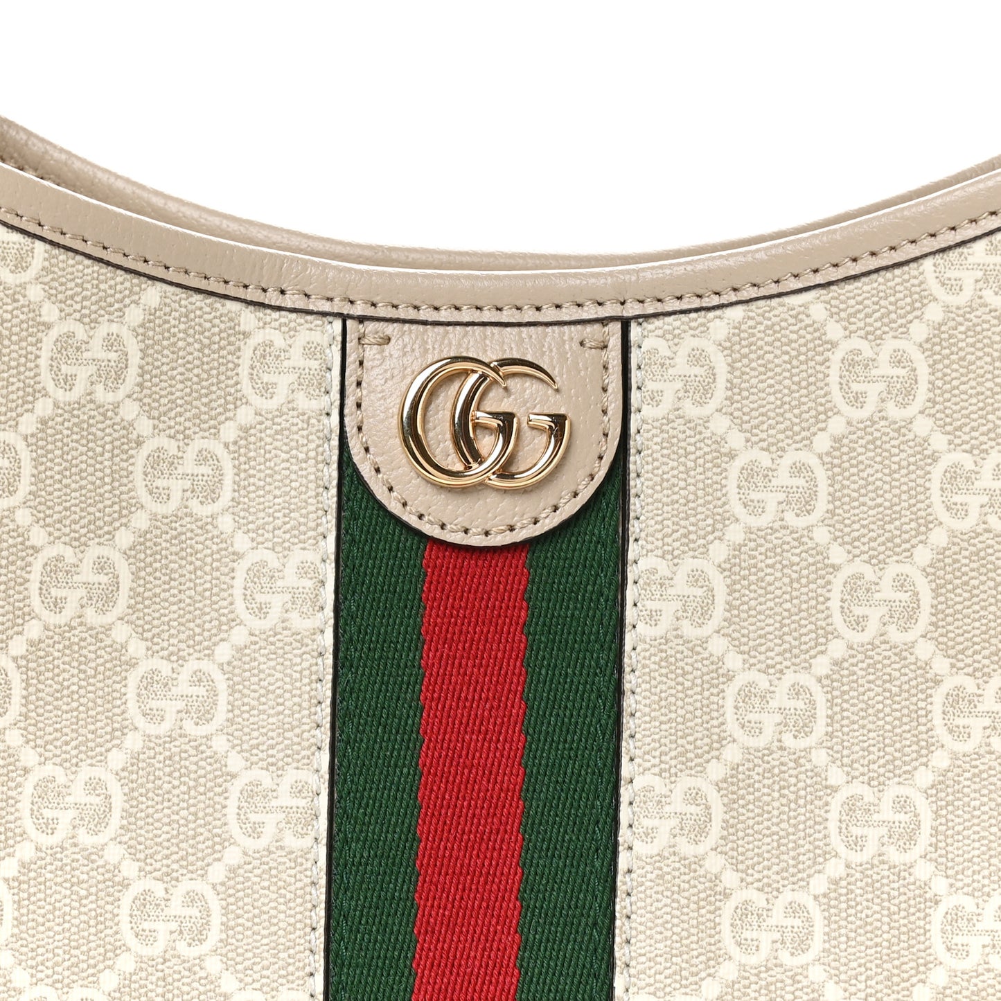 GG Supreme Monogram Textured Dollar Calfskin Web Small Ophidia Bucket Shoulder Bag Beige Mystic White Oatmeal