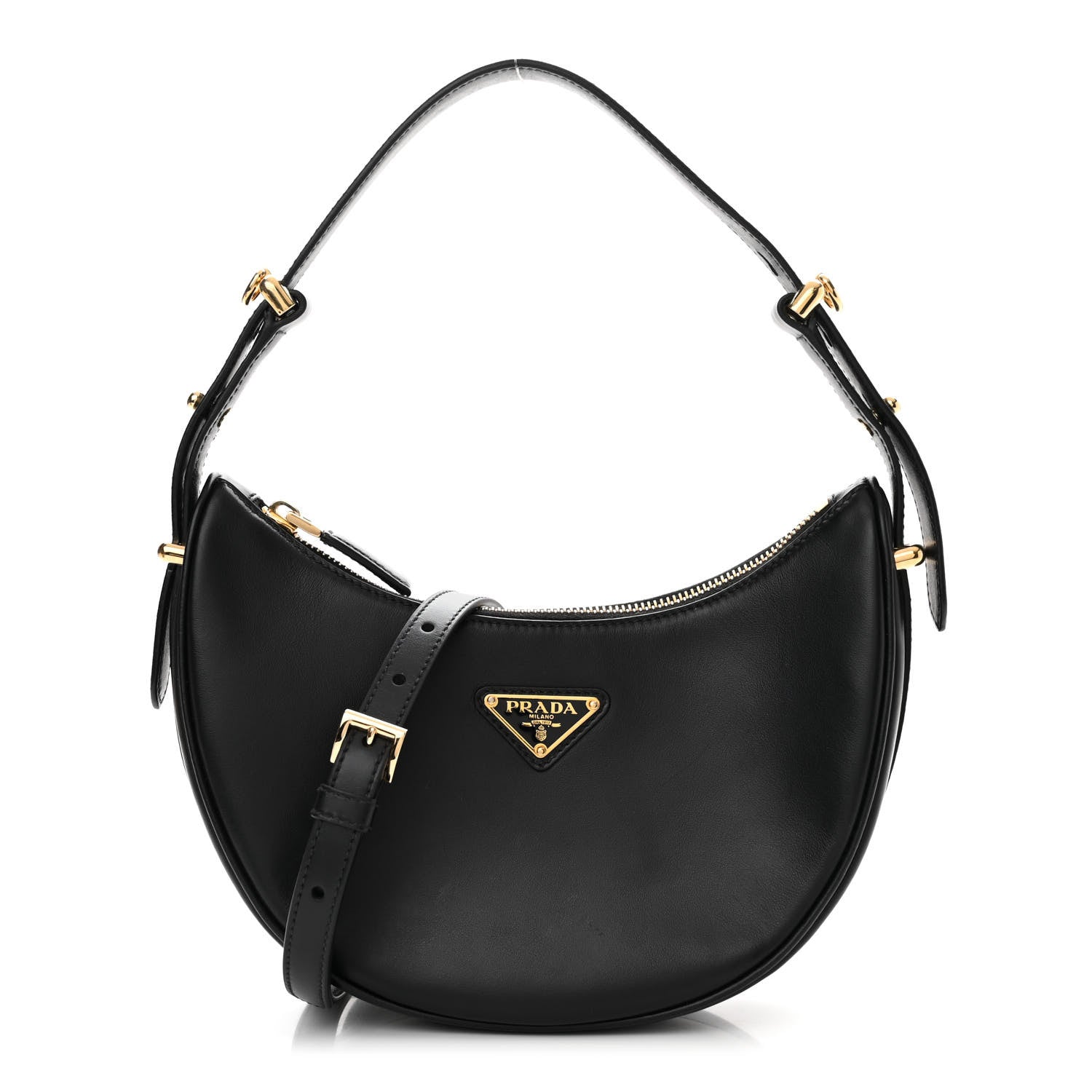 Prada Soft Calfskin Arque Shoulder Bag Black 1 of 11