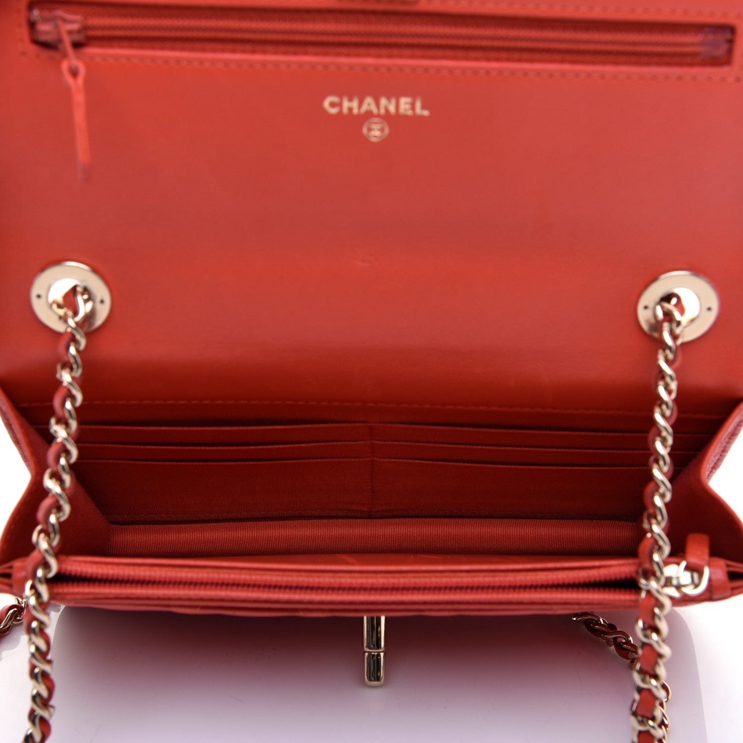 Chanel Lambskin Quilted Trendy CC Wallet On Chain WOC Orange 5 of 11