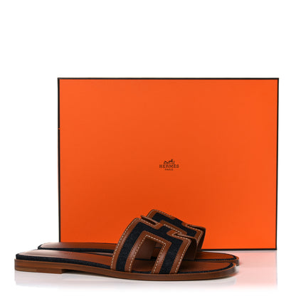 Hermes Calfskin Denim Oran Sandals 38 Bleu Brut Gold 8 of 8