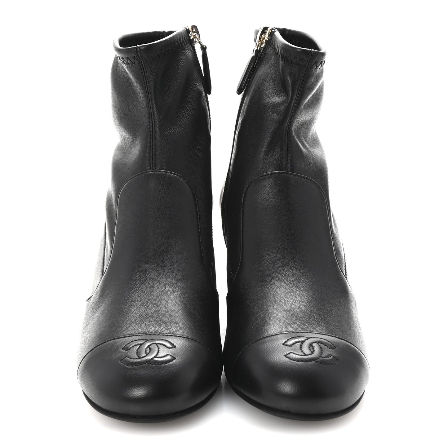 Stretch Lambskin Cap Toe CC Short Boots 37.5 Black