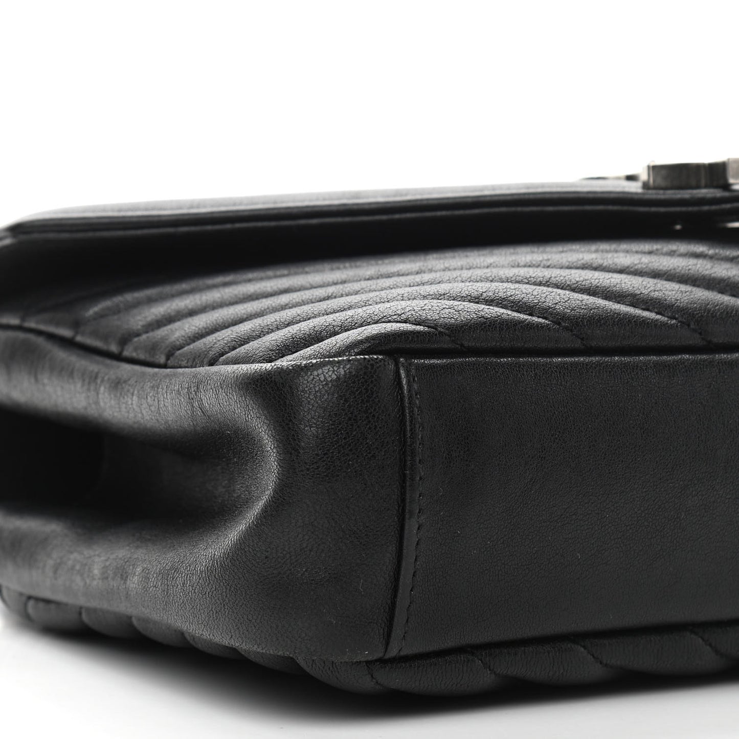 Sheepskin Matelasse Chevron Monogram Medium College Bag Black