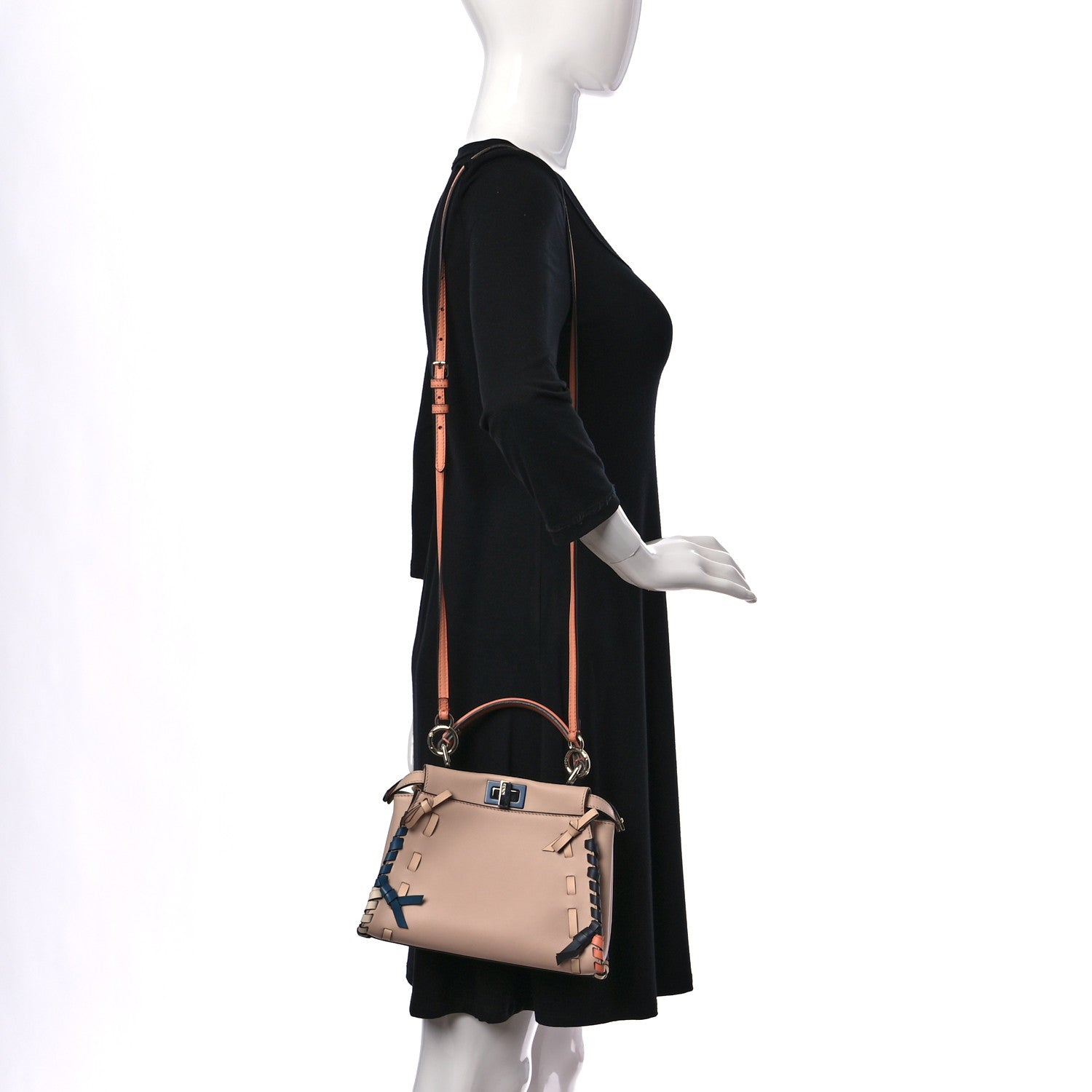 Fendi Calfskin Whipstitch Mini Peekaboo Iconic Satchel Plaster Albicocca Multicolor 2 of 11