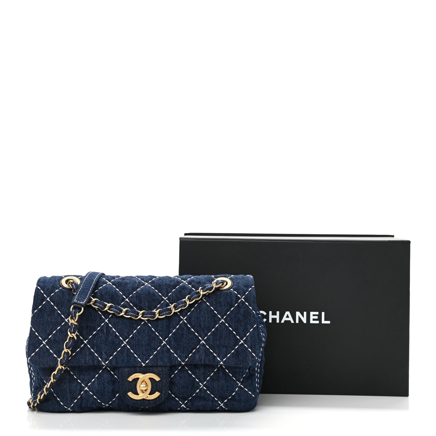 Denim Quilted Medium Denim Trip Single Flap Blue