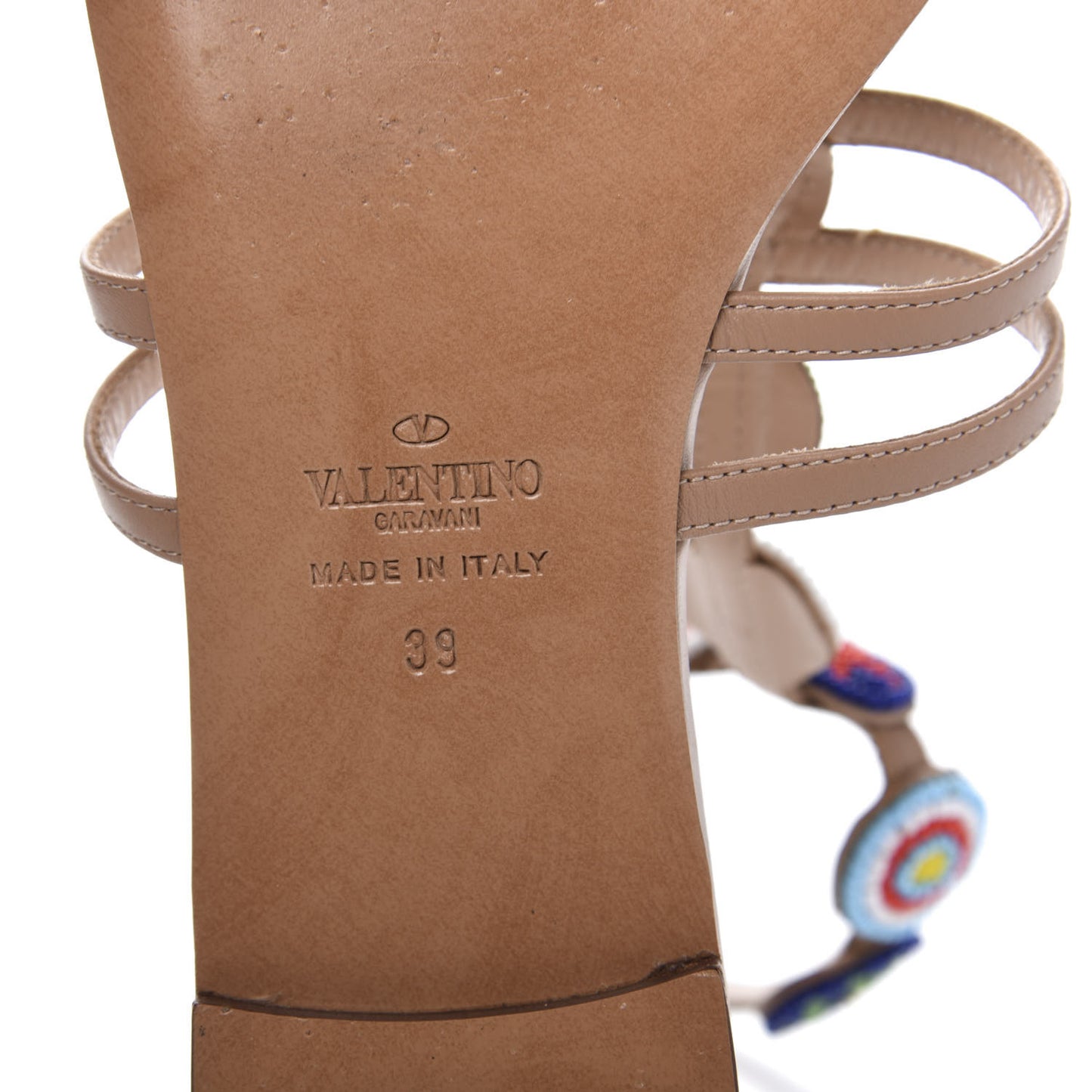 Nappa Beaded Medallion Ankle Wrap Flat Thong Sandals 39 Skin Sorbet