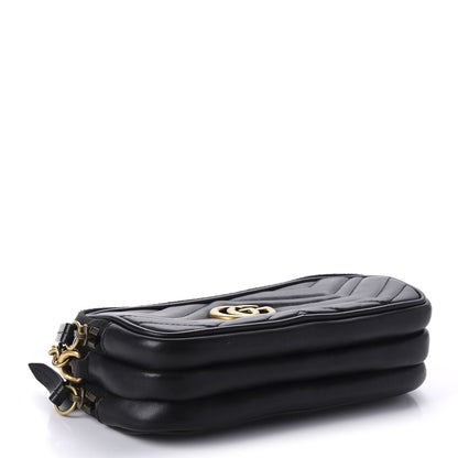 Gucci Calfskin Matelasse Mini GG Marmont Chain Crossbody Bag Black 4 of 13