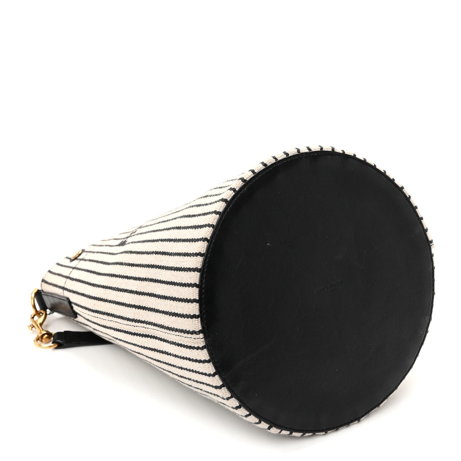 Saint Laurent Linen Calfskin Striped Rive Gauche Bucket Bag Grey Cream Black 4 of 10