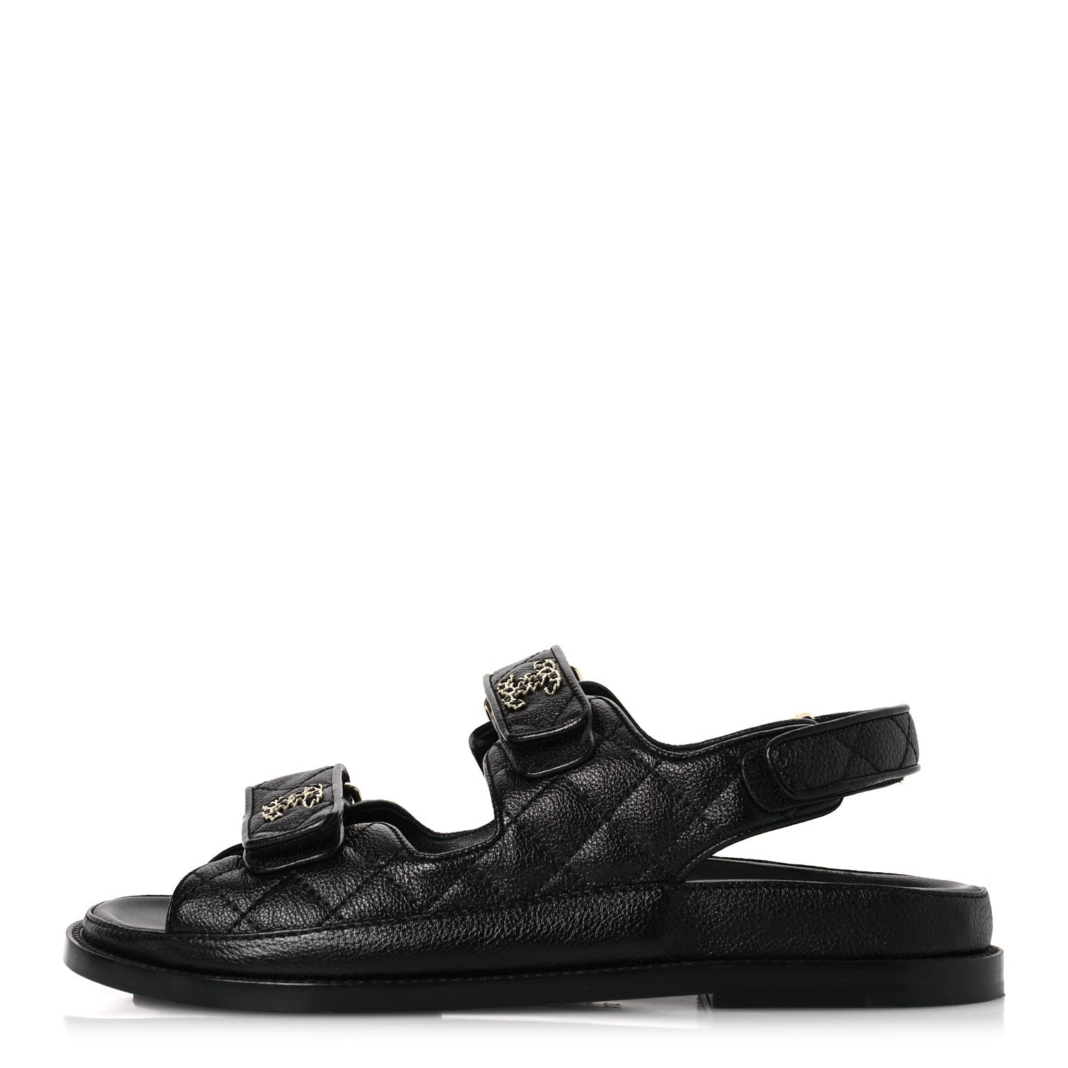 Chanel Grained Calfskin Velcro Dad Sandals 37.5 Black 37.5 Black 1 of 13